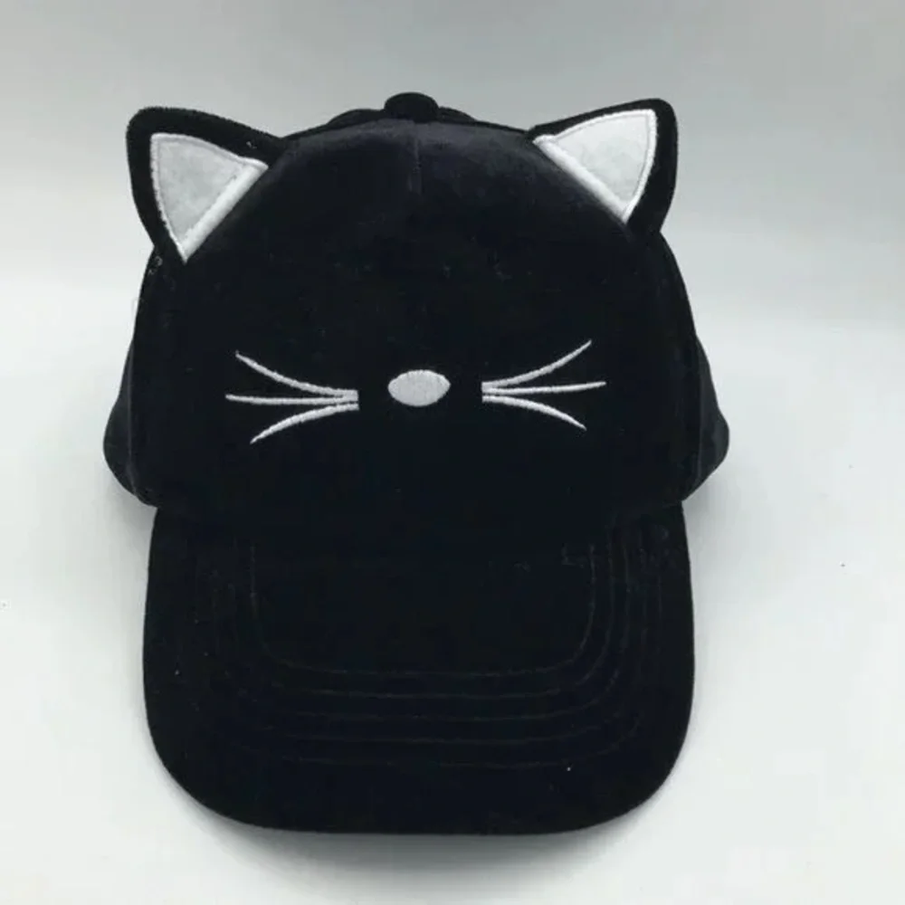 New Gentle Meow Women’s Black Baseball Cat Cap Hat With Whiskers & Ears Polar - Picture 15 of 16
